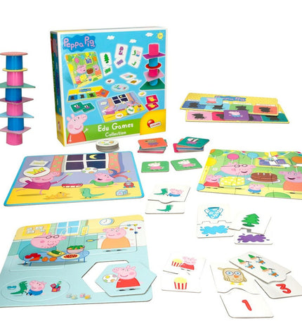 Peppa Pig educatief spelletjesset met 6 speelgoed en educatieve games, 10-in-1 Peppa Pig speelgoed en accessoires.