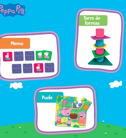 Set of 6 Peppa Pig educational games and toys from the 10-in-1 collection, featuring colorful Peppa Pig-themed play and learning activities.
