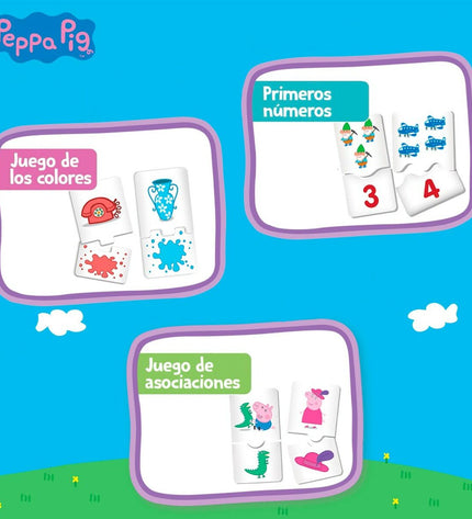 Set of six Peppa Pig educational games and toys, 10-in-1 collection, featuring bright, colorful Peppa Pig-themed play items.