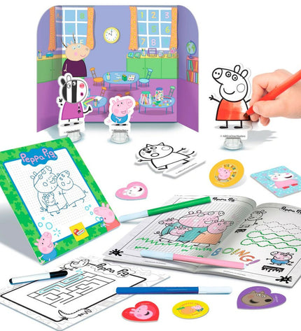 Six Peppa Pig educational toys in colorful packaging, measuring 23x31x9 cm, designed for children’s games and learning activities.