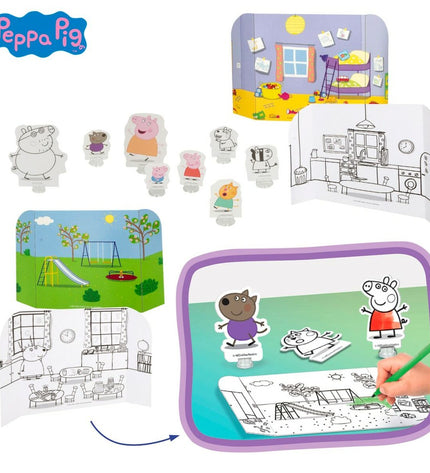 Set of six Peppa Pig educational games in colorful boxes, measuring 23 x 31 x 9 cm, for children’s play and learning.