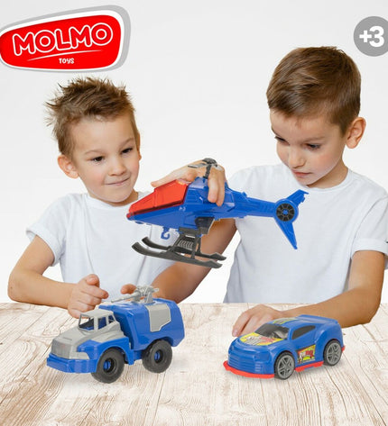 Colorbaby politie speelgoed set with 3 vehicle parts, including 6 pieces, for kids' play and role-playing.