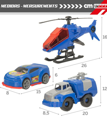 Colorbaby politie speelgoed set with three vehicle parts, including a police car and accessories, in a colorful toy vehicle collection.
