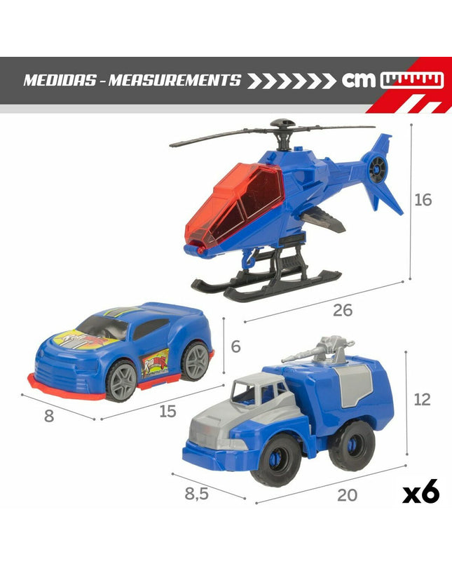Colorbaby Politie toy set with three police vehicle parts, including six pieces for pretend play and vehicle accessories.
