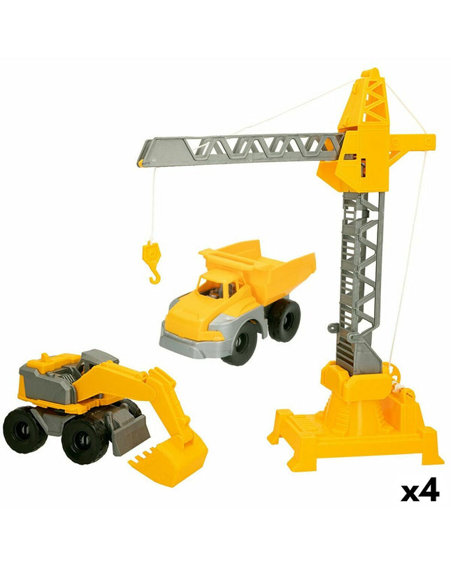 Colorbaby Bouwvoertuigen set with four colorful construction vehicles, including three different types, suitable for kids' play.