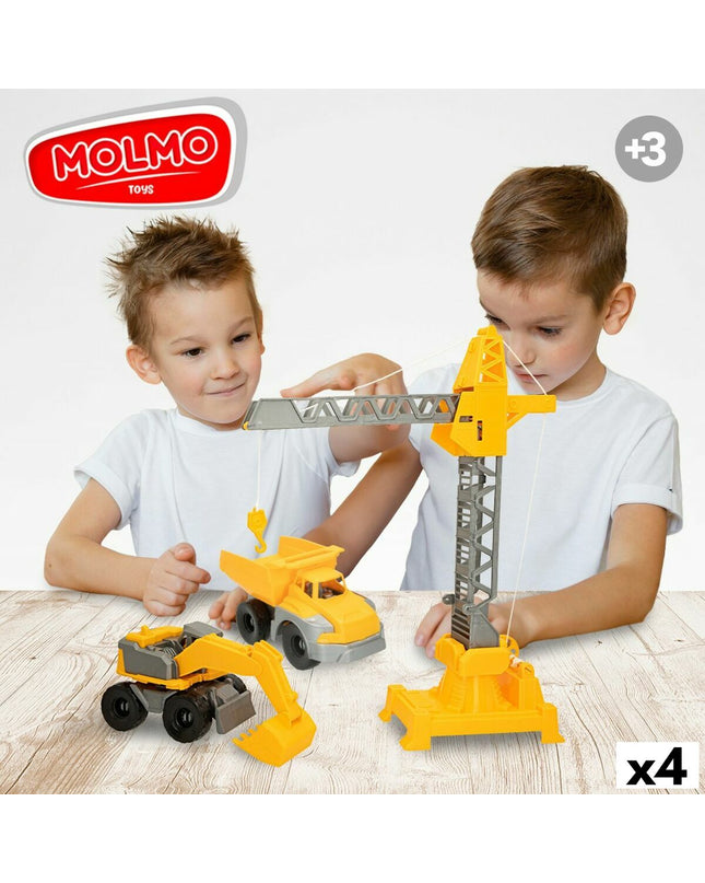 Colorbaby bouwvoertuigen speelgoed set with four colorful construction vehicles, including three different vehicle parts.