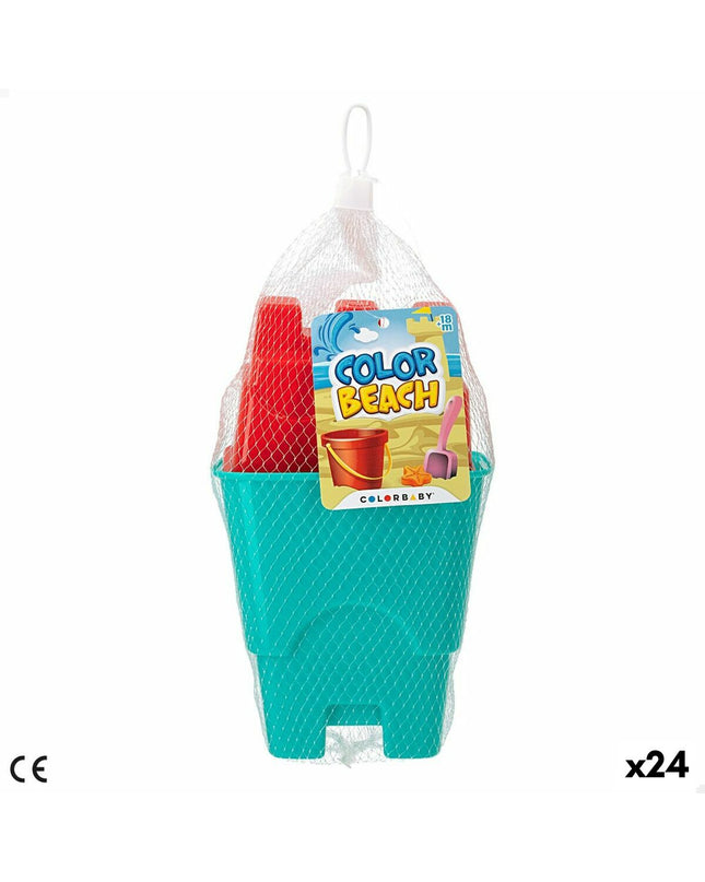 Colorbaby Strandspeelgoedset with 3 pieces, 24 colorful nylon strands for creative play and outdoor activities.