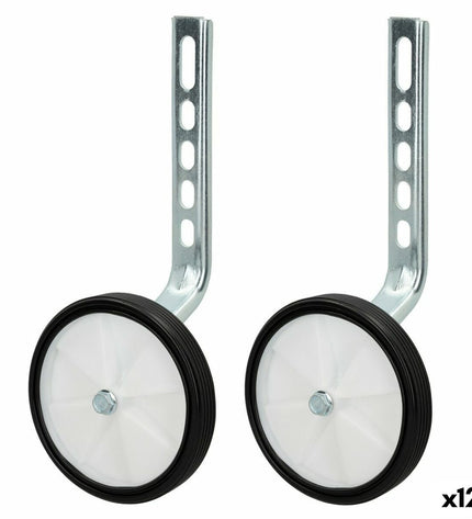 Set of 12 Aktive children's bike wheels for sport and outdoor riding, featuring various sizes and colorful designs.