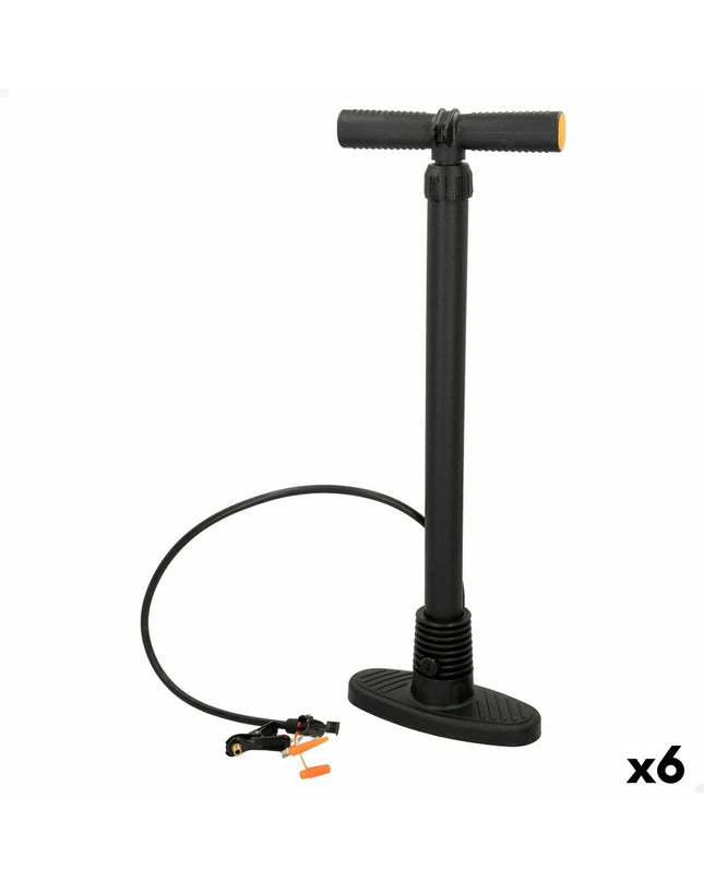 Set of six Aktive foot pumps for cycling, camping, and outdoor activities, shown in a compact, portable design.