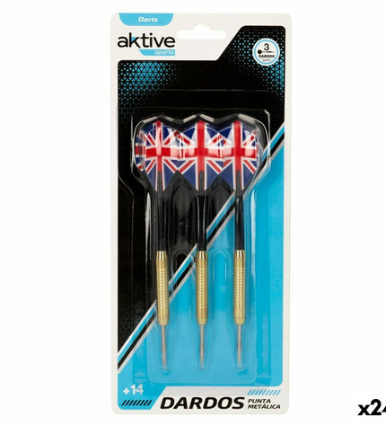 Set of 24 Aktive metal darts with three parts each, designed for darts and outdoor sport activities.