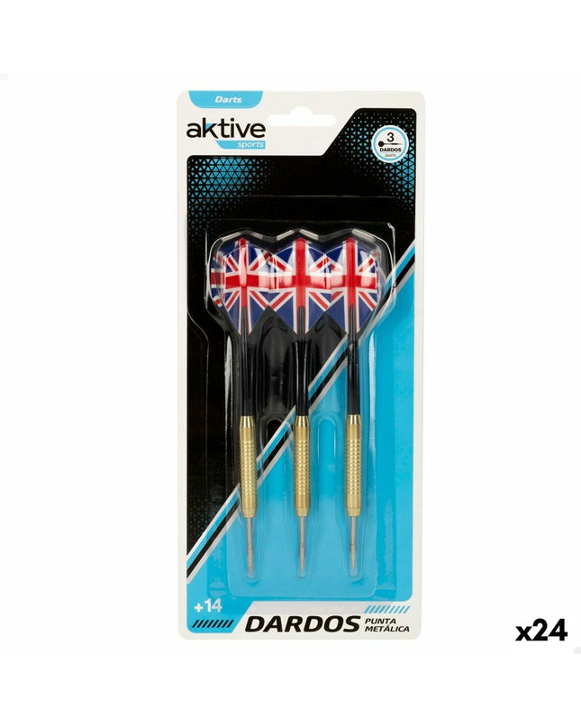 Set of 24 Aktive metal darts with three parts each, designed for darts and outdoor sport activities.