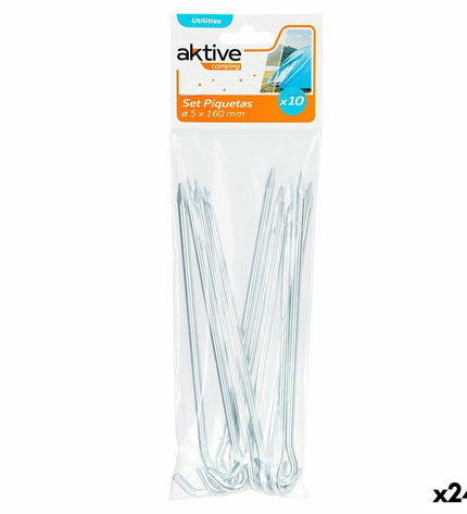 Set of 24 Aktive camping sharingen with 10 pieces, 160 mm long, 5 mm diameter, suitable for outdoor camping and hiking.