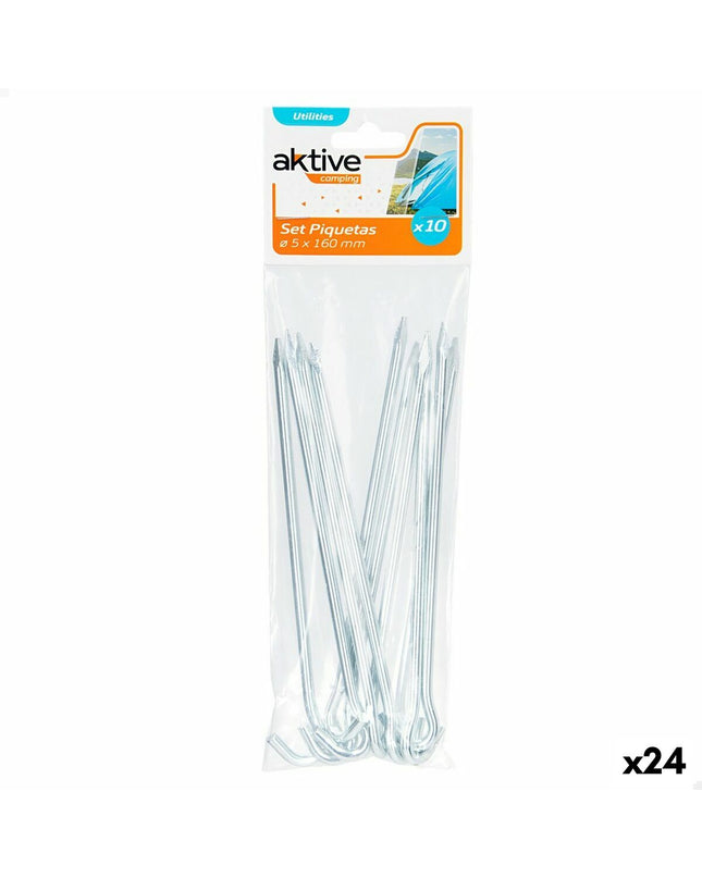 Set of 24 Aktive camping sharingen with 10 pieces, 160 mm long, 5 mm diameter, suitable for outdoor camping and hiking.