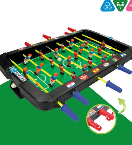 Two CB Games tabletop foosball tables, 45 x 8 x 55 cm, designed for toy games and game accessories.