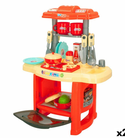 Colorbaby speelgoedkeuken with 23 accessories, compact 37x47x23 cm playset for pretend cooking and role-playing games.