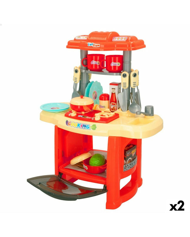 Colorbaby speelgoedkeuken with 23 accessories, compact 37x47x23 cm playset for pretend cooking and role-playing games.