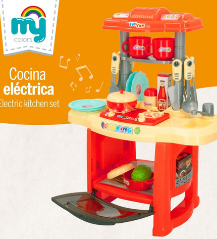 Colorbaby speelgoedkeuken with 23 accessories, featuring realistic kitchen details in a compact 37x47x23 cm size.