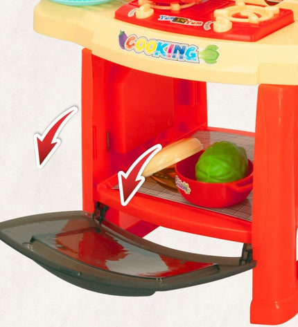 Colorbaby speelgoedkeuken with 23 play kitchen accessories, measuring 37 x 47 x 23 cm, for imaginative role-playing and pretend cooking.