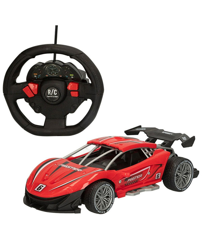 Six red Speed & Go remote-controlled police cars, 16:1 scale, 22x7x11 cm, toy vehicles for kids.