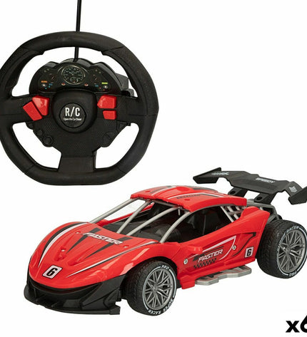 Red Speed & Go remote-controlled police car in 1:16 scale, 22x7x11 cm, shown with six toy police vehicles.