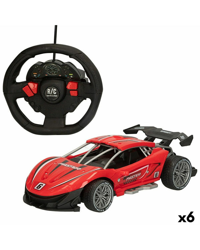 Red Speed & Go remote-controlled police car in 1:16 scale, 22x7x11 cm, shown with six toy police vehicles.
