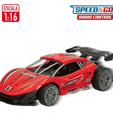 Six red Speed & Go remote-controlled police cars, 1:16 scale, measuring 22 x 7 x 11 cm, toy vehicles for children.
