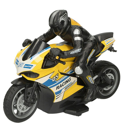 Two Speed & Go remote-controlled toy motorcycles in 1:10 scale, featuring detailed design and vibrant colors for play and collection.