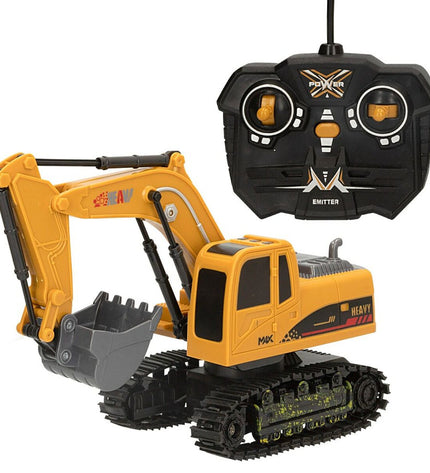 Set of four Speed & Go 1:24 radio-controlled excavator toy vehicles, detailed construction machinery for kids' play.