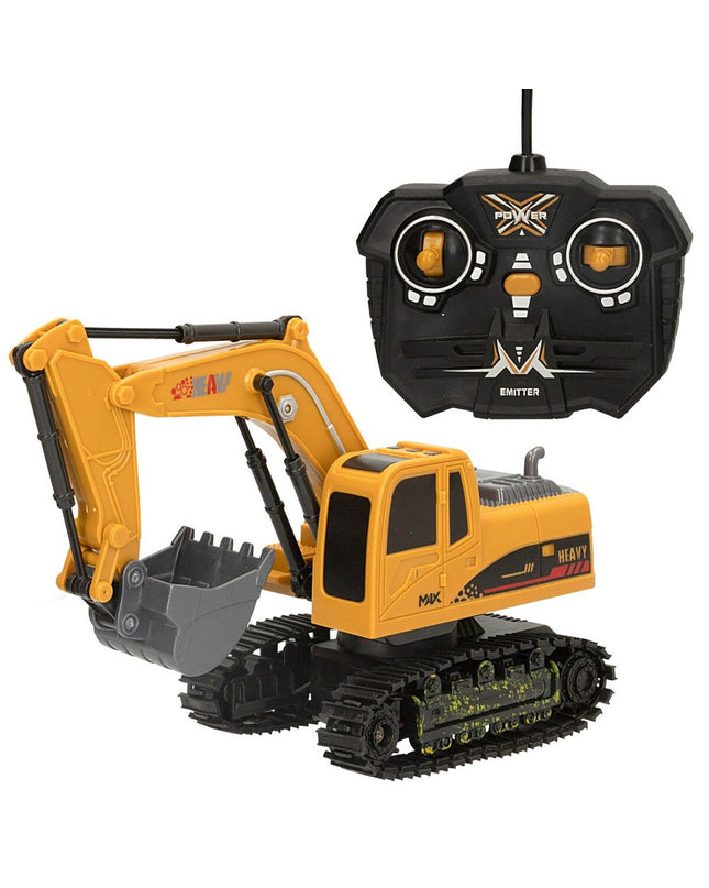 Set of four Speed & Go 1:24 radio-controlled excavator toy vehicles, detailed construction machinery for kids' play.