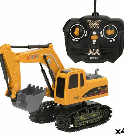 Speed & Go 1:24 radio-controlled excavator toys, four toy construction vehicles with detailed features and bright colors.