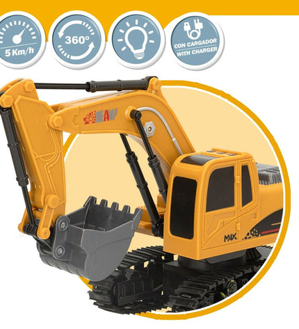 Set of four Speed & Go 1:24 radio-controlled construction diggers, miniature toy vehicles for children, detailed and colorful.