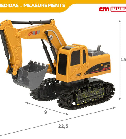 Four Speed & Go 1:24 remote-controlled excavator toy vehicles in vibrant colors, detailed with realistic features and sturdy design.