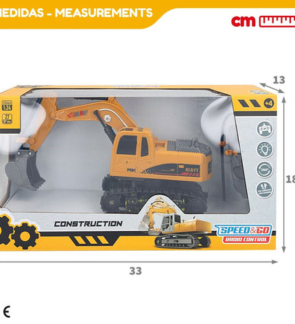 Set of four Speed & Go 1:24 remote control excavator toys, detailed construction vehicle playsets for children.