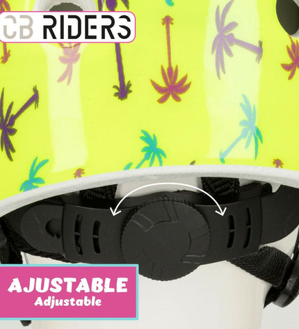 Colorbaby Neon Cali Vibes yellow bike helmets for children, designed for sports and outdoor riding, shown in a set of four.