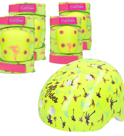 Colorbaby Neon Cali Vibes yellow sports protection set for cycling, includes knee and elbow pads, suitable for outdoor riding.