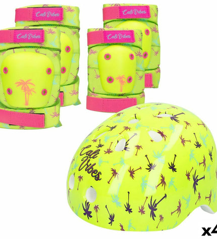 Colorbaby Neon Cali Vibes yellow sports protection set for cycling, includes knee and elbow pads, lightweight and colorful outdoor gear