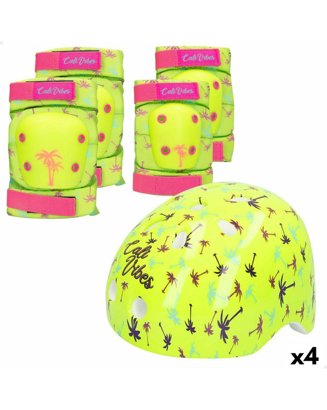 Colorbaby Neon Cali Vibes yellow sports protection set for cycling, includes knee and elbow pads, lightweight and colorful outdoor gear