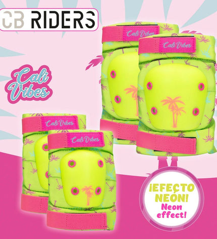 Colorbaby Neon Cali Vibes yellow sports protection set for cycling, including knee and elbow pads, in bright neon yellow.