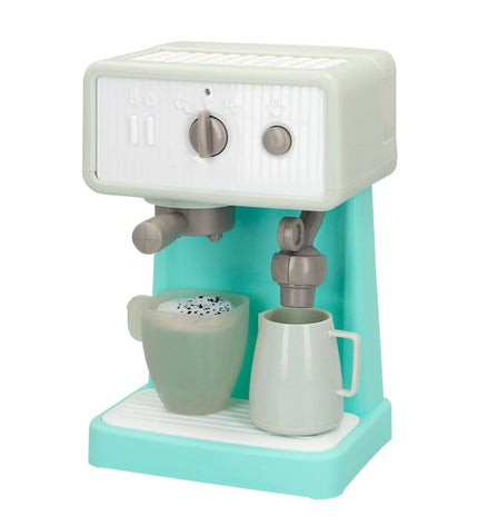 Two PlayGo espresso toy coffee machines for children, realistic playset for pretend coffee making, in bright colors.