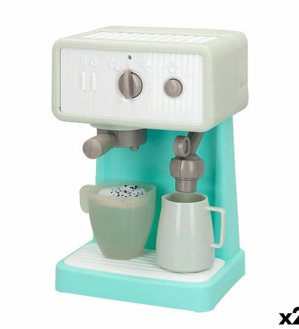 PlayGo espresso toy coffee machine set with two pretend play coffee machines for kids, realistic design and bright colors.