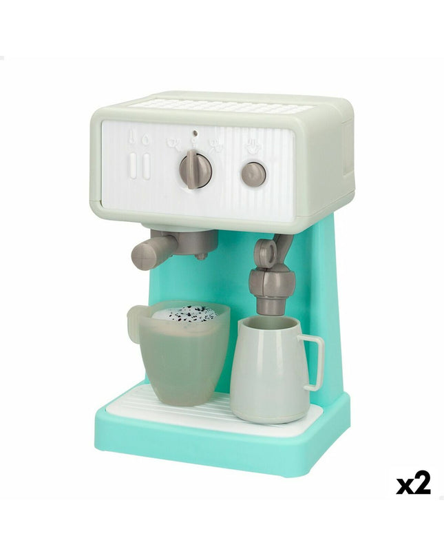 PlayGo espresso toy coffee machine set with two pretend play coffee machines for kids, realistic design and bright colors.