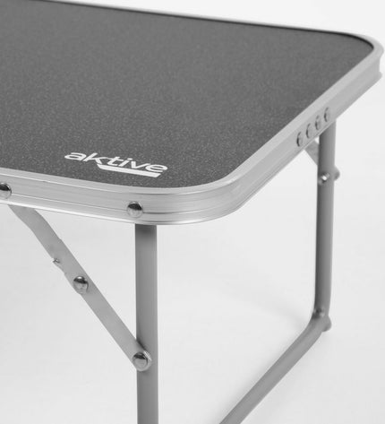 Set of six Aktive folding tables in black, 60x25x40 cm, ideal for outdoor camping and sports activities.