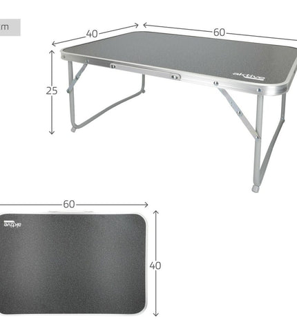 Set of six Aktive folding tables for outdoor camping and sports, measuring 60 x 25 x 40 cm, lightweight and portable.