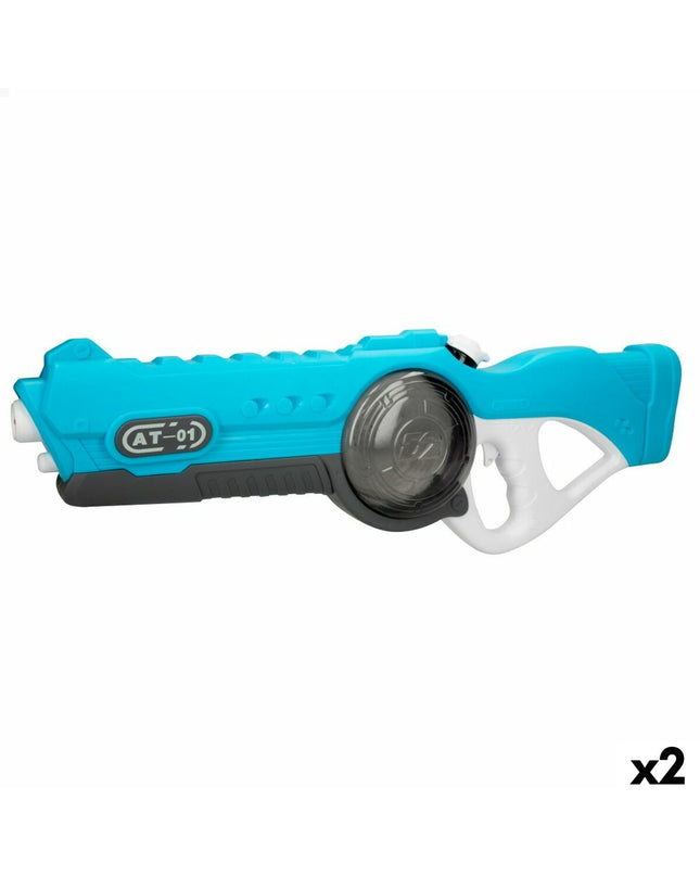 Colorbaby water pistols, 820 ml capacity, bright blue, green, and yellow plastic toy guns for outdoor play, two-piece set.