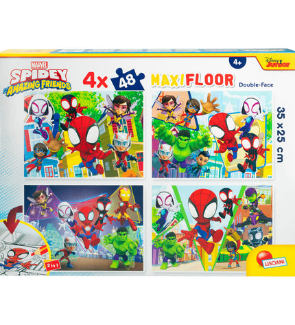 Set of 4 Spidey puzzle toys with 48 pieces each, featuring colorful Spider-Man images, suitable for children and puzzle enthusiasts.