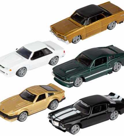 Set of 5 Bburago 1:64 scale toy cars, detailed miniature vehicles in a colorful assortment, for children’s play and collection.