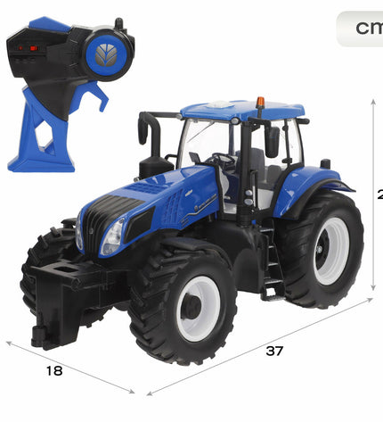 Two New Holland remote control police cars, toy vehicles measuring 37x21x18 cm, featuring detailed design and vibrant colors.