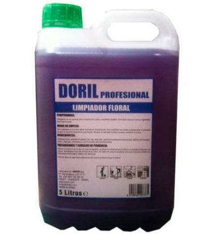 Vinfer Vloerreiniger Doril 5L, four bottles of floor cleaner for home and cleaning use, in a natural setting.