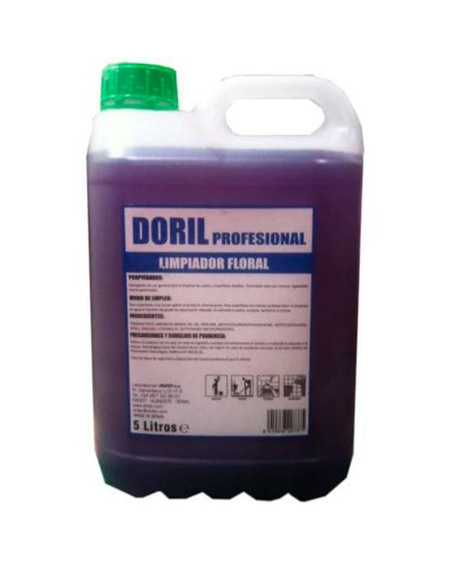 Vinfer Vloerreiniger Doril 5L, four bottles of floor cleaner for home and cleaning use, in a natural setting.
