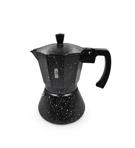 Six Quttin aluminium Italian coffee pots, 0.6L each, ideal for brewing traditional espresso in the kitchen.
